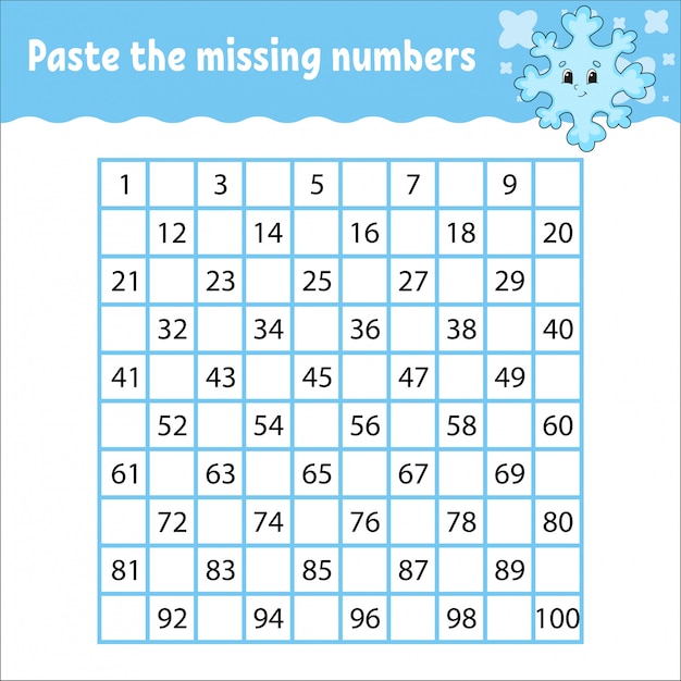 Paste the missing numbers worksheet