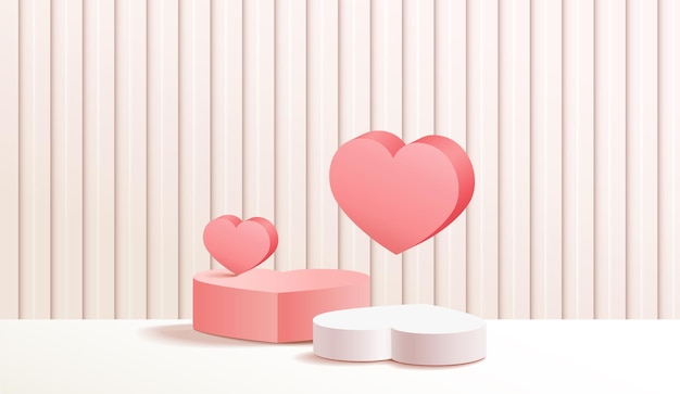 Vector pastel abstract 3d room with realistic stand or podium heart shapexd