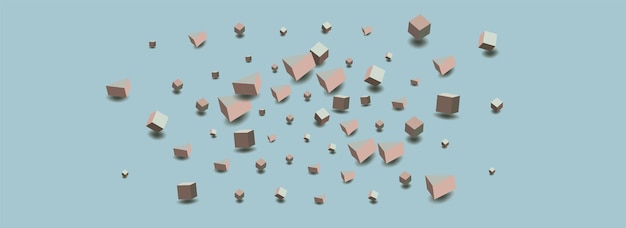 Blocco pastello vettore sfondo blu. modello di poligono di prospettiva. immagine grafica cubo rosa e grigio. brochure con rombi geometrici.
