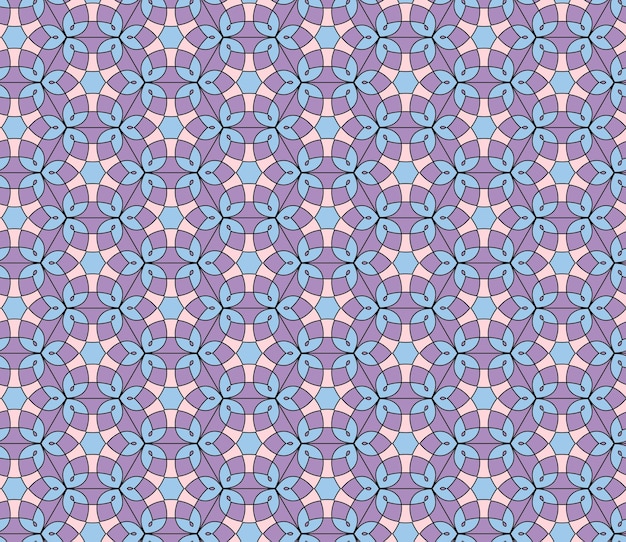 Pastel bloemen naadloos kantpatroon Geometrische zacht paars blauwe mozaïek achtergrond Oosterse ornament Vector ontwerpsjabloon voor uitnodigingen wenskaarten textiel wallpapers enz