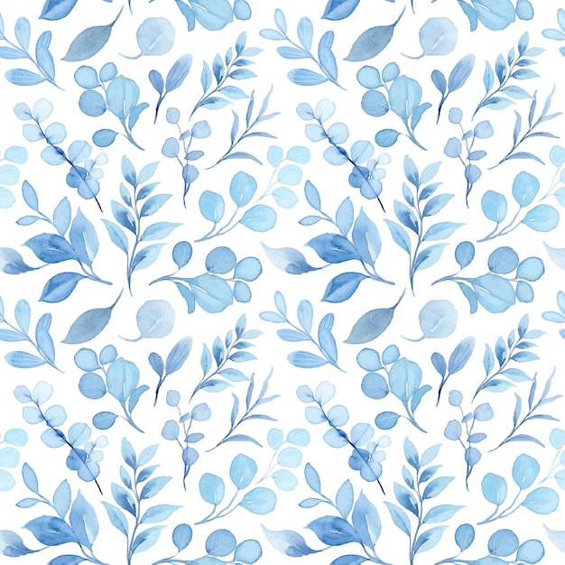 Pastel blue leaves watercolor seamless pattern