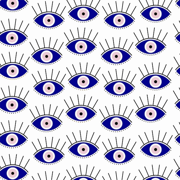 Vector pastel blue pattern nazar greek eye mystic seamless pattern