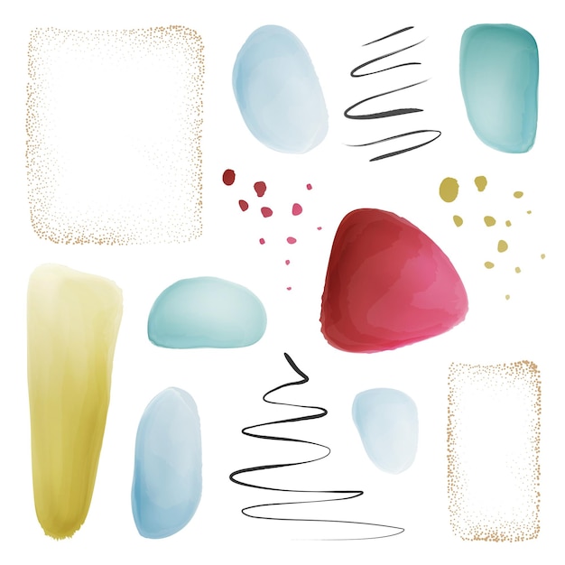 Pastel brush splashes abstract watercolor blob set