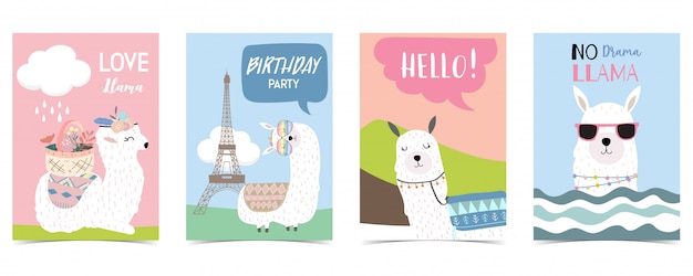 Vector pastel card with llama