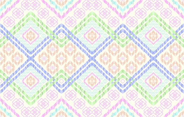 Pastel color ikat patterns. Geometric motif boho vintage retro style. Ethnic fabric seamless pattern