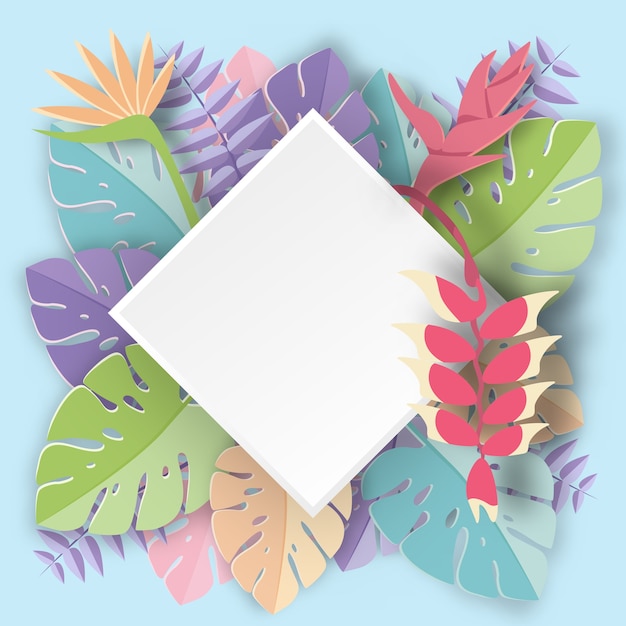 Pastel color tropical leaf paper art style