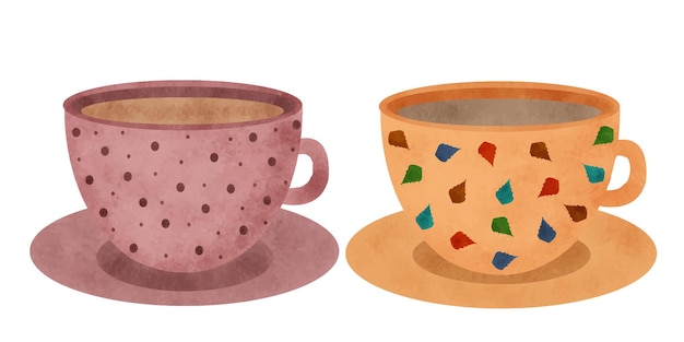 Vector pastel colors cup set watercolor.