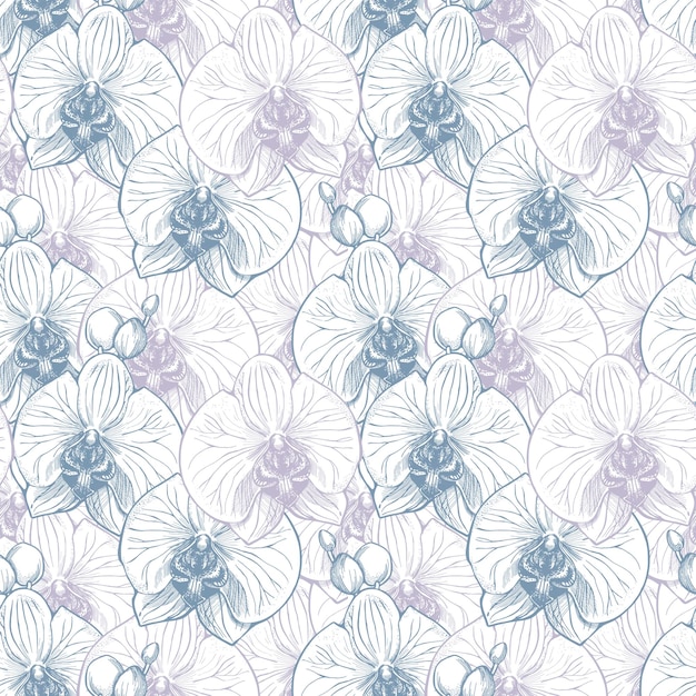 Pastel colors orchid flower seamless pattern on white background