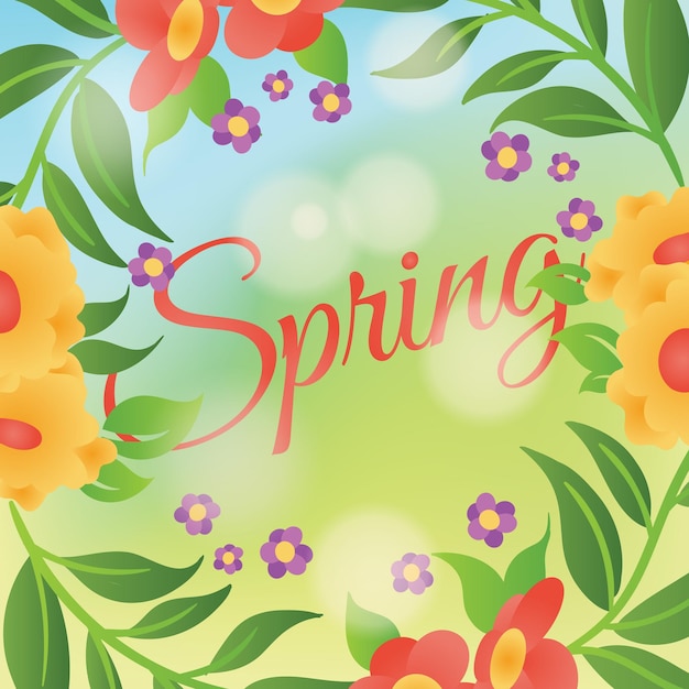 Pastel coloured poster with flowers in retro style Concept of a card for a springtime