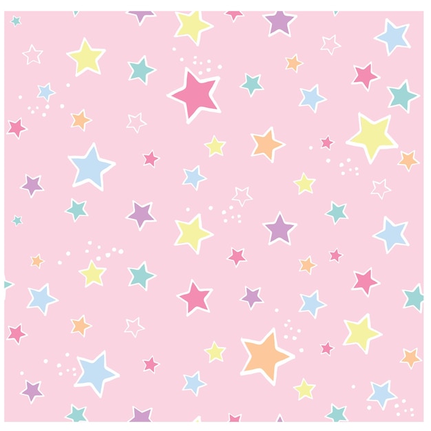 pastel colourful stars on pink background pattern seamless vector