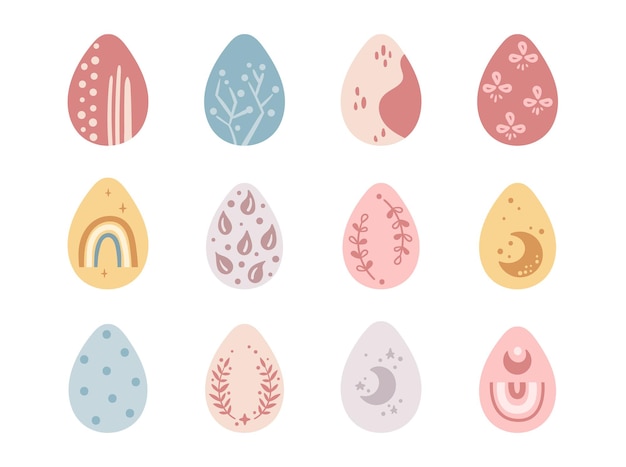 Pastel easter eggs kids clipart set, boho ornate eggs illustration