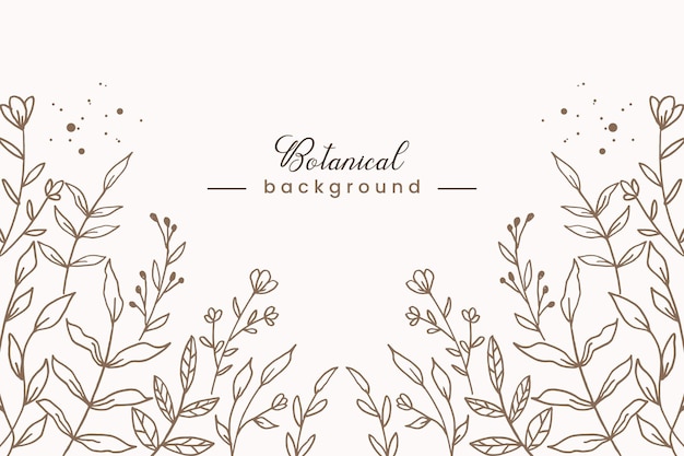 Pastel floral background with a brown hand drawn flowers and leaves