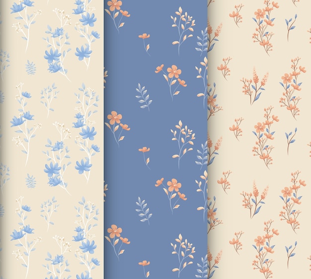 Pastel Floral Blue and Cream Seamless Pattern