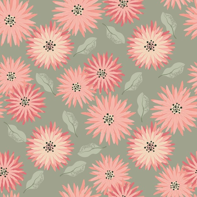 Vector pastel floral seamless pattern with daisy spring flowers vector illustration in handdrawn flat style