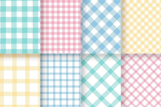 Vector pastel gingham patterns set