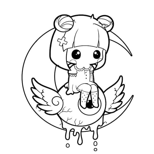 Vettore pastel goth coloring page pagine kawaii raccapriccianti