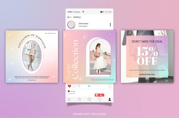 ベクトル ソーシャル メディアや instagram のパステル グラデーション ファッション投稿テンプレート