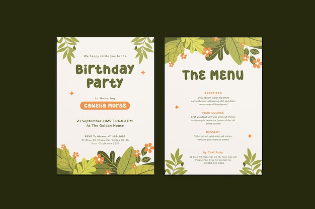 Vector pastel jungle birthday invitation template