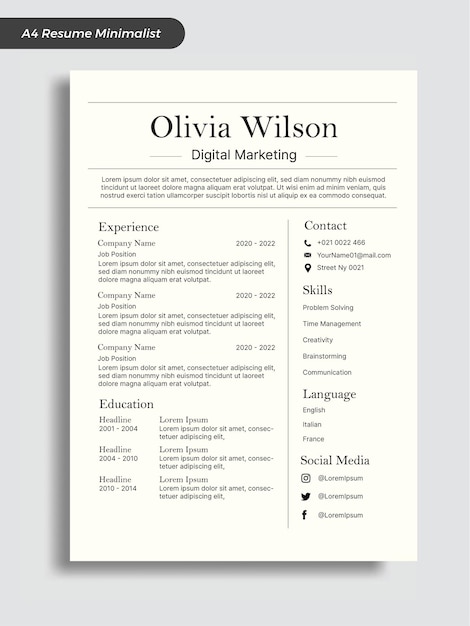 Pastel minimalistisch schoon vriendelijk A4 document cv cv-template