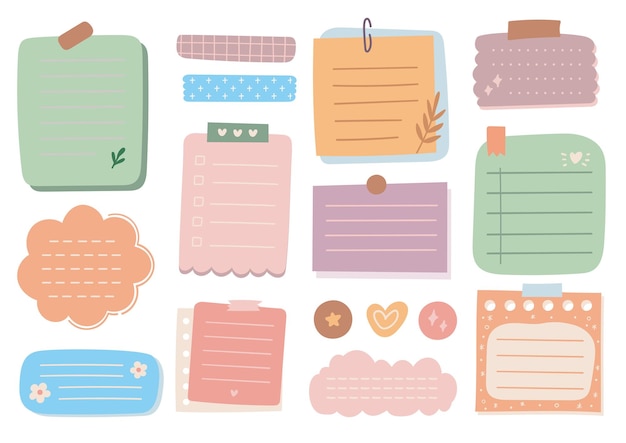 Pastel notenpapier en schrijfgereedschap Set Leuke Doodle illustraties