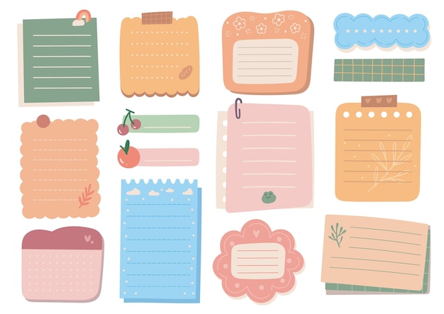 Pastel notenpapier en schrijfgereedschap Set Leuke Doodle illustraties