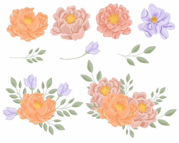 Вектор Пастельный оранжевый и фиолетовый цветок розы