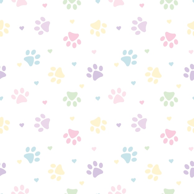 Pastel paws and hearts pattern background for pets