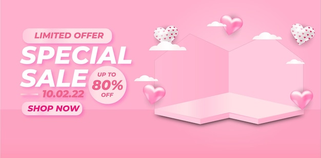 Pastel pink banner with valentine podium