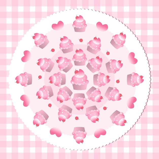 Pastel pink color cupcake mandala illustration