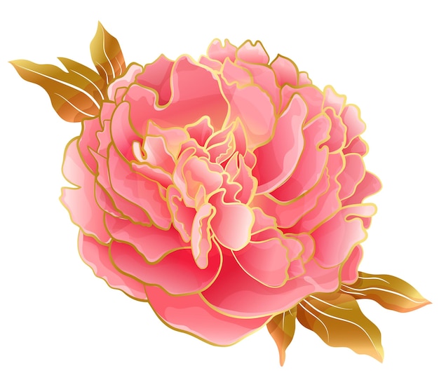 Vector pastel pink peony flower in oriental trend