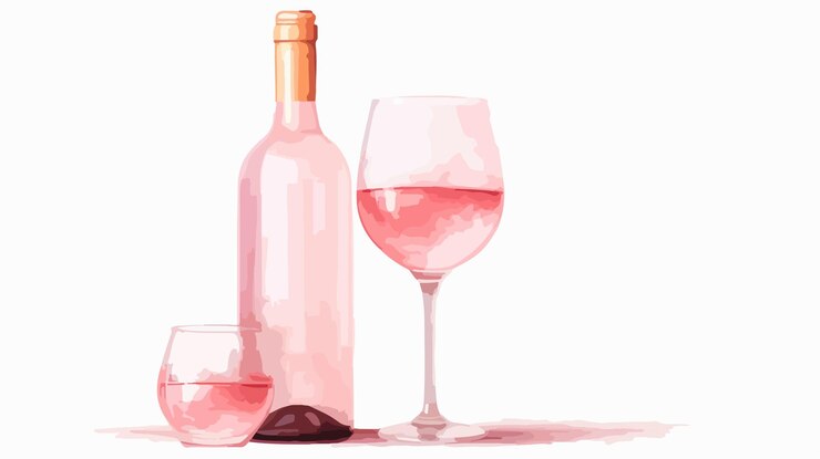 Vector pastel pink silhouette wine bottle and glass