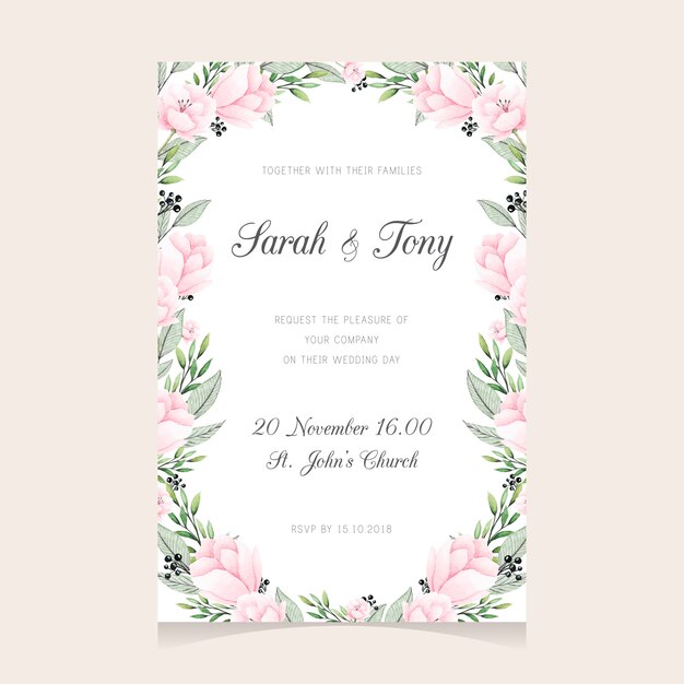 Vector pastel pink wedding invitation template