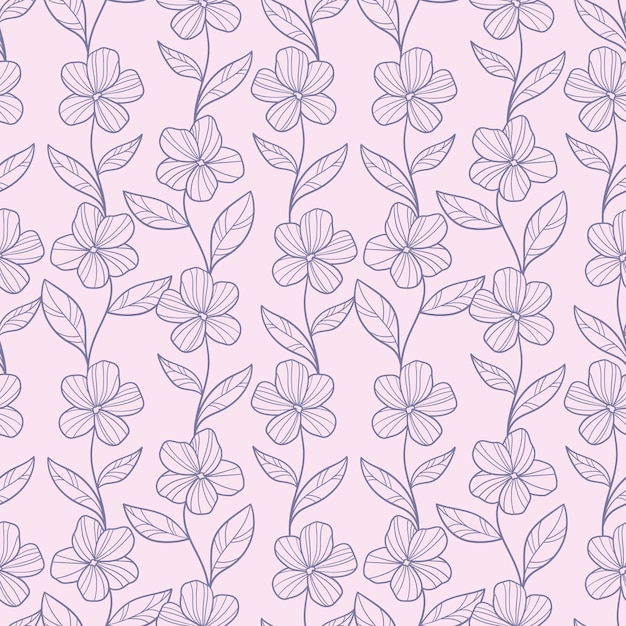 Pastel purple floral vector pattern seamless background with flower illustrations