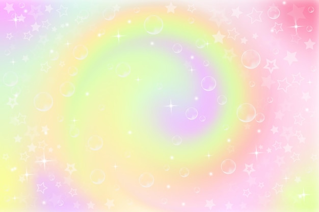 Sfondo arcobaleno pastello con ricciolo fantasia neon modello unicorno cielo luminoso con stella