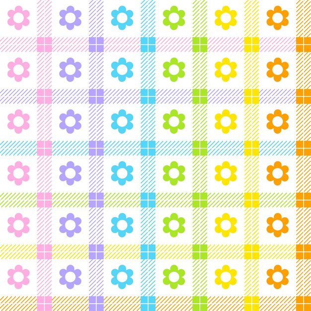 Pastel rainbow cute daisy flower nature scott checkered plaid tartan gingham pattern background