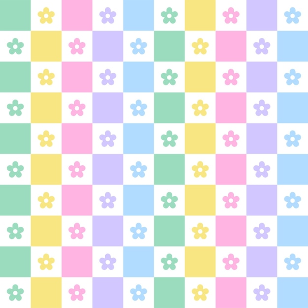 Pastel rainbow daisy flower bloom check checkered gingham pattern background