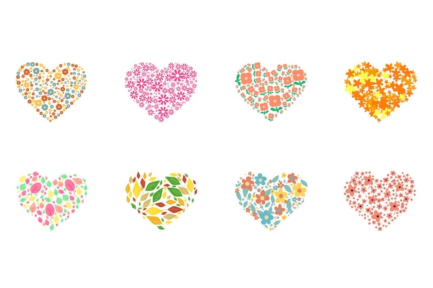 Pastel schattig bloemelement in hartvorm ingesteld voor decoratie van valentijn of trouwkaart