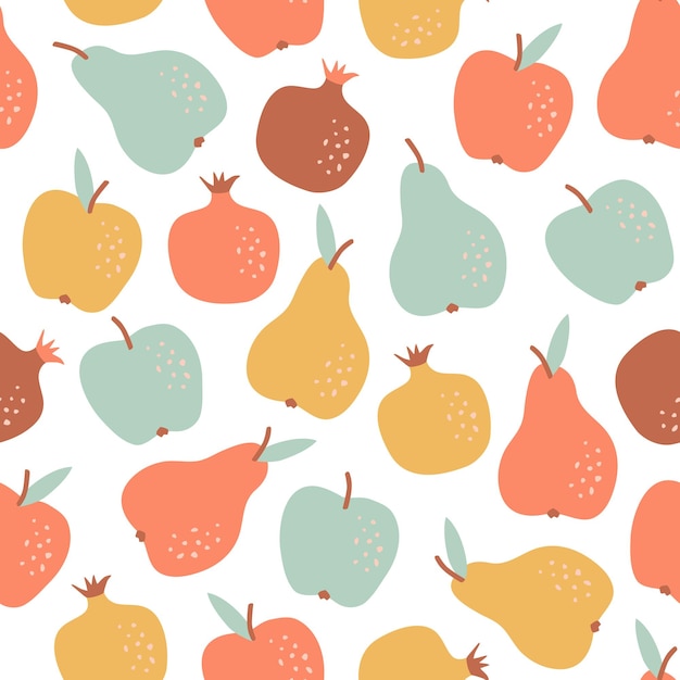 Pastel seamless pattern with hand drawn fruit in cartoon style