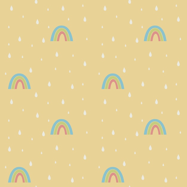 Pastel seamless pattern with rainbows and raindrops childish cute graphic scandinavian design