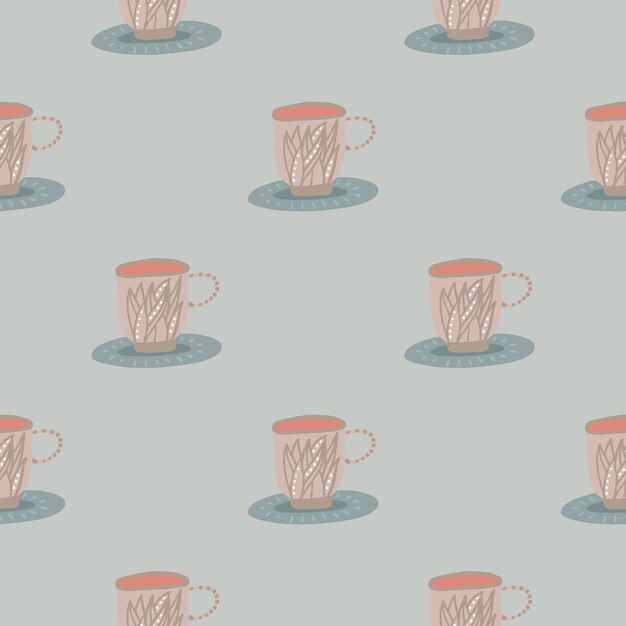 Vector pastel soft seamless tea cup pattern.