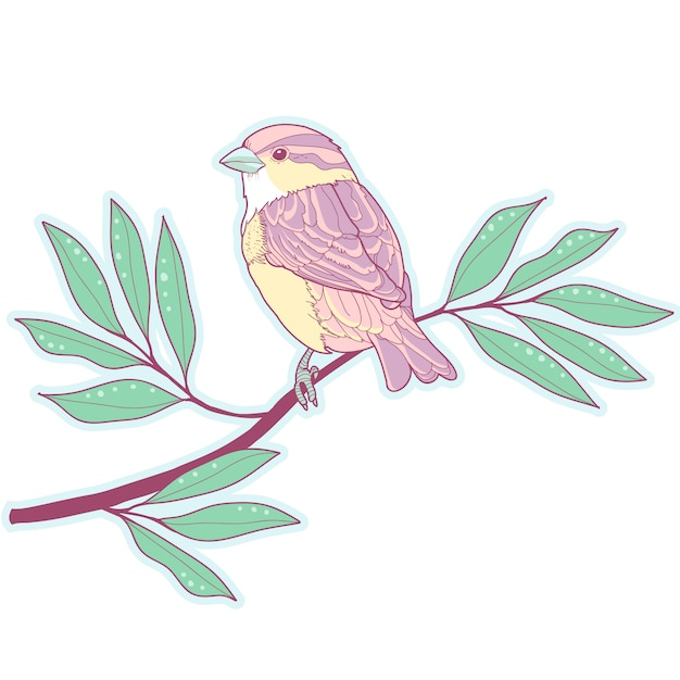 Vector pastel sparrow on a branch