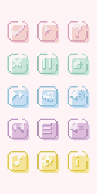 Pastel toets interface knop 8 bit pixel art collectie set Computer spel icoon voor spelontwikkeling