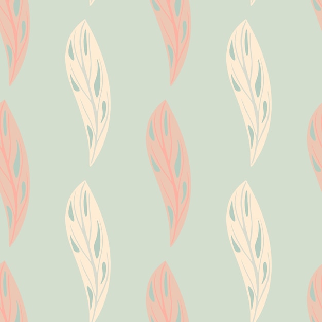 Pastel tones seamless pattern with simple pink abstract leaves shapes