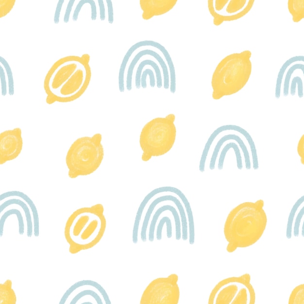 Pastel vector pattern with lemons and rainbows Soft watercolor print for textiles kitchen cards