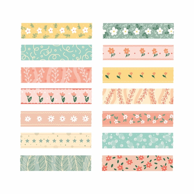 Vector pastel washi tapes for scrapbook and planner