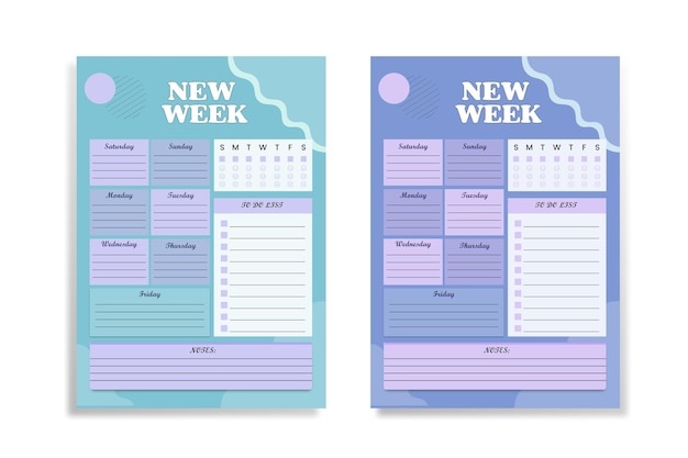 Vector pastel weekly planner with bear llama christmas reindeer tiger fox unicornflag and star