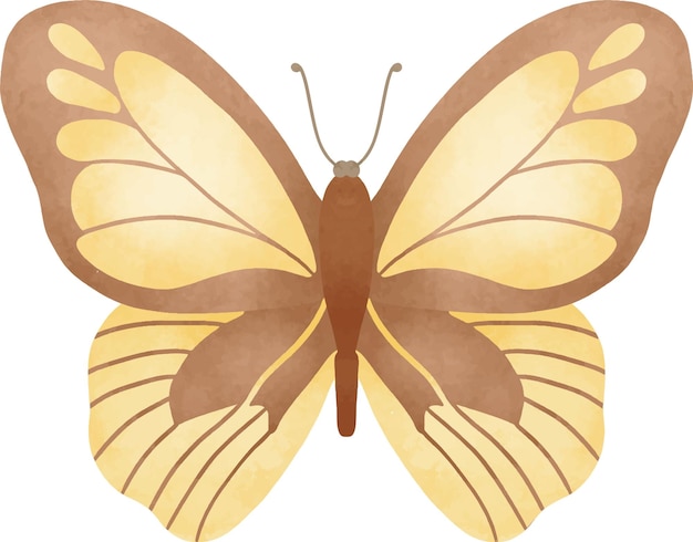 Vector pastel yellow symmetrical butterfly illustration