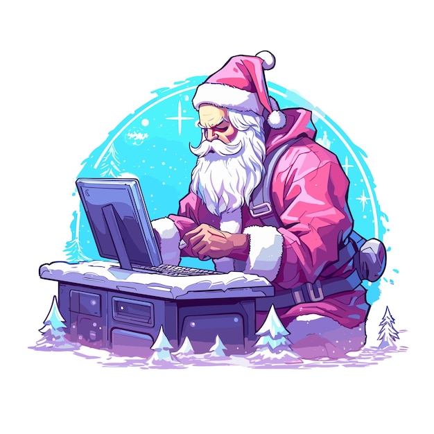 pastelkleurige kerstman die videogames speelt Illustratie Vector
