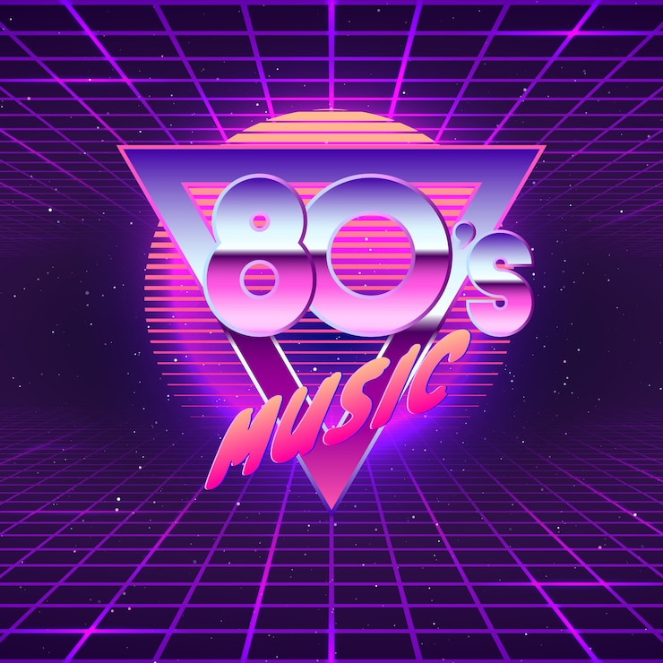 Vector paster sjabloon voor retro party 80s. neon kleuren. vintage elektronische muziek flyer. illustratie