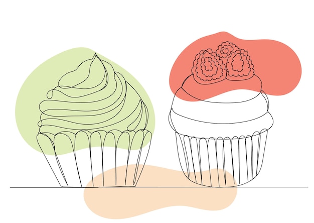 Pastries drawing one continuous line vector